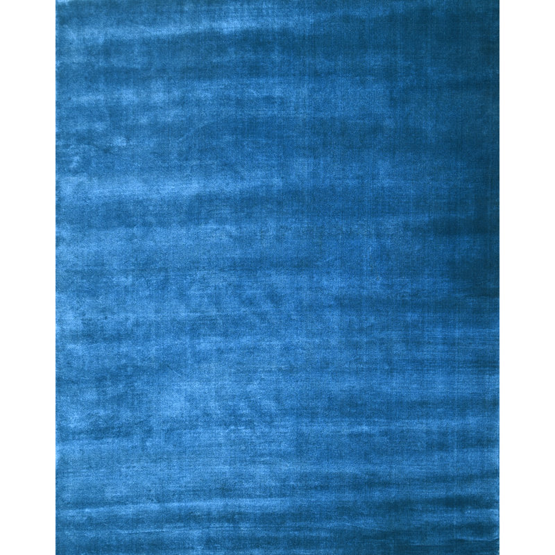 Tapis bleu foncé noué à la main de haute qualité, Dark Blue, Rectangle 120" x 168"