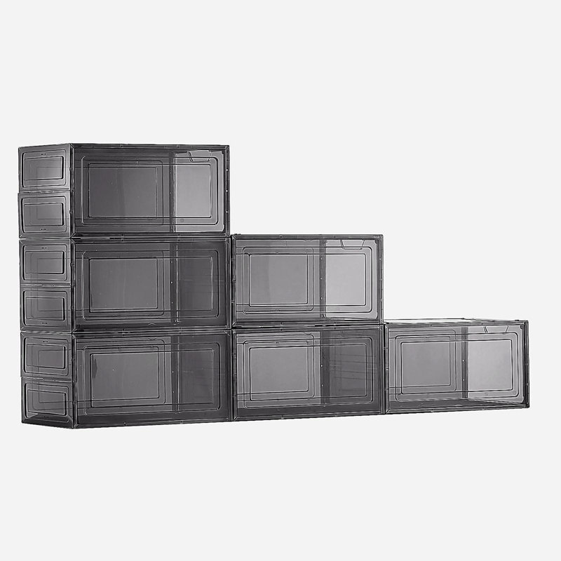 Shoe Storage Boxes 6 Pack Stackable Shoe Boxes US Size 13 Transparent Black