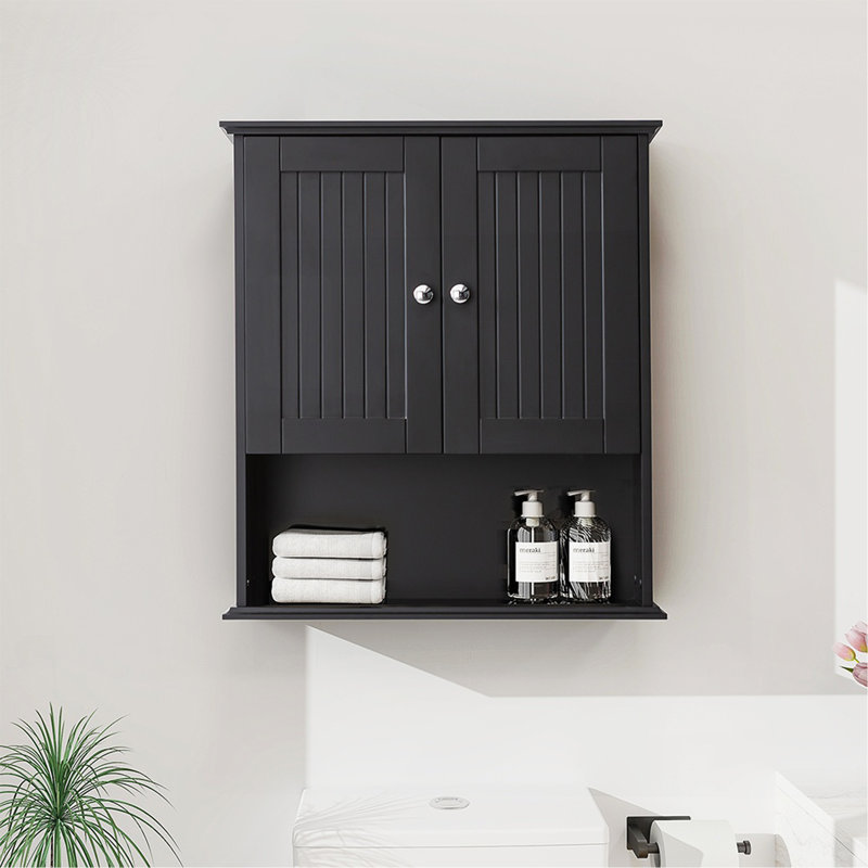 Upgraded Bathroom Wall Cabinet Over The Toilet Storage Cabinet Wall Mounted Storage Cabinet Wooden Medicine Cabinets, Black
