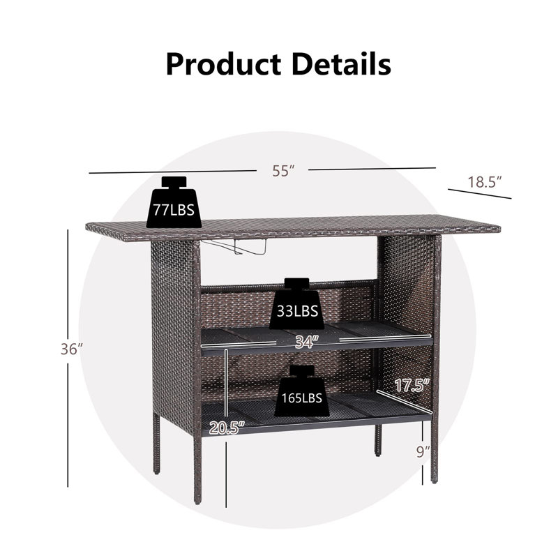 Outdoor Wicker Bar Table, Brown