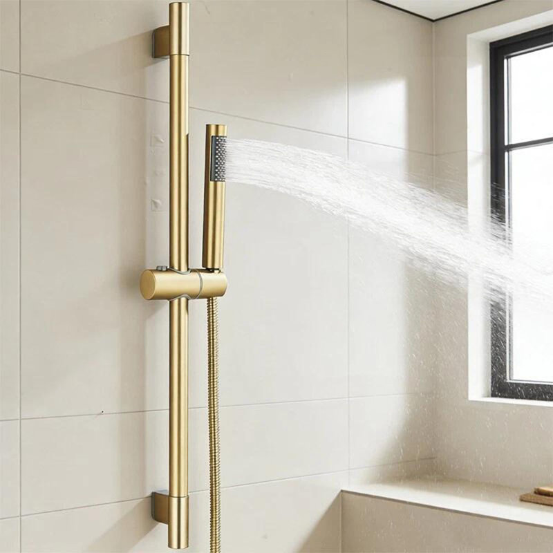 Brushed Gold High Pressure Rainfall Shower Slide Bar System with 59'' Hose & Handheld Showe, Brushed Gold