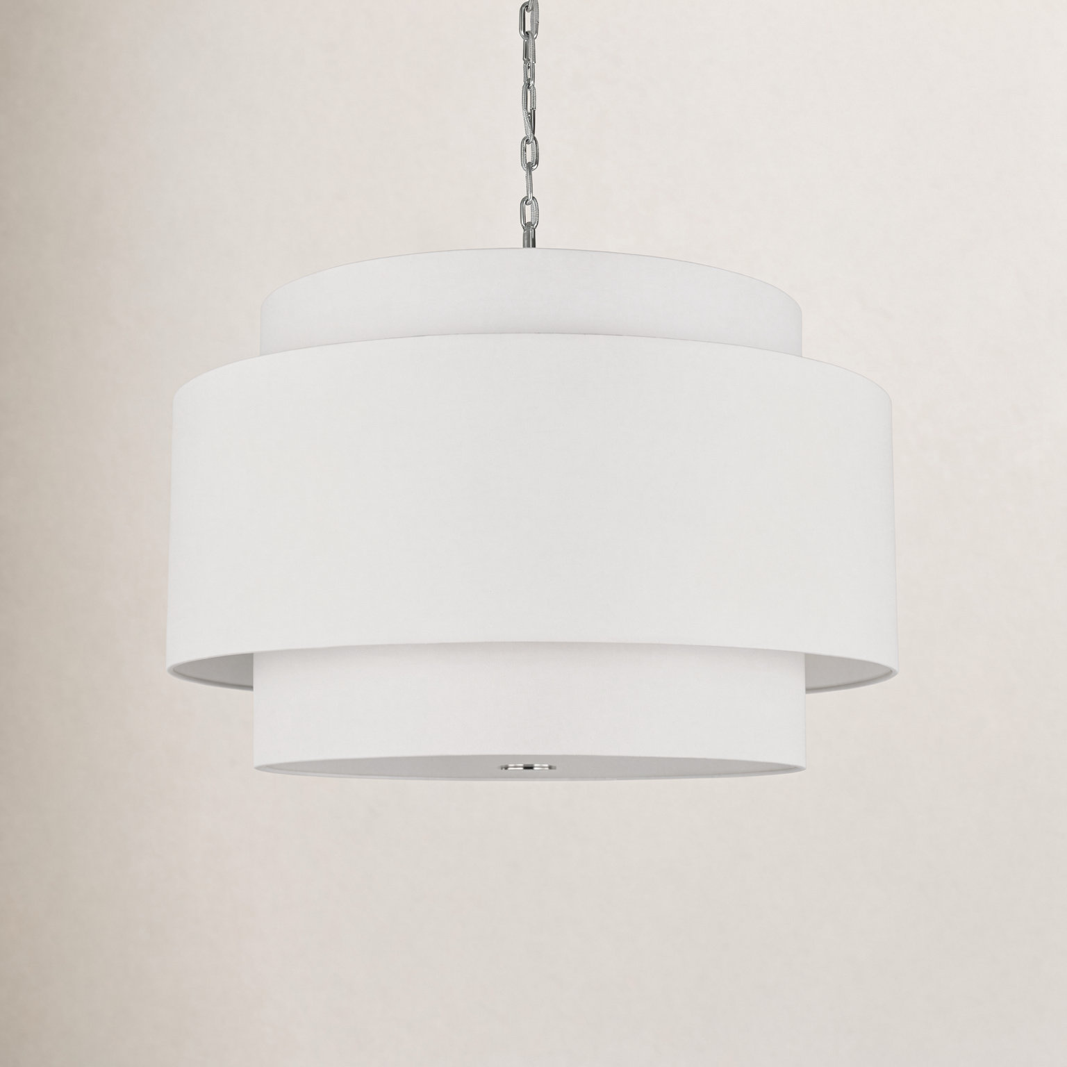 Mulroney Linen Dimmable Pendant, Polished Nickel, 27.38" H x 15" W x 15" D, 1