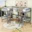 Lit mezzanine simple et simple en bois en L avec 2 bureaux encastrés-1065218457