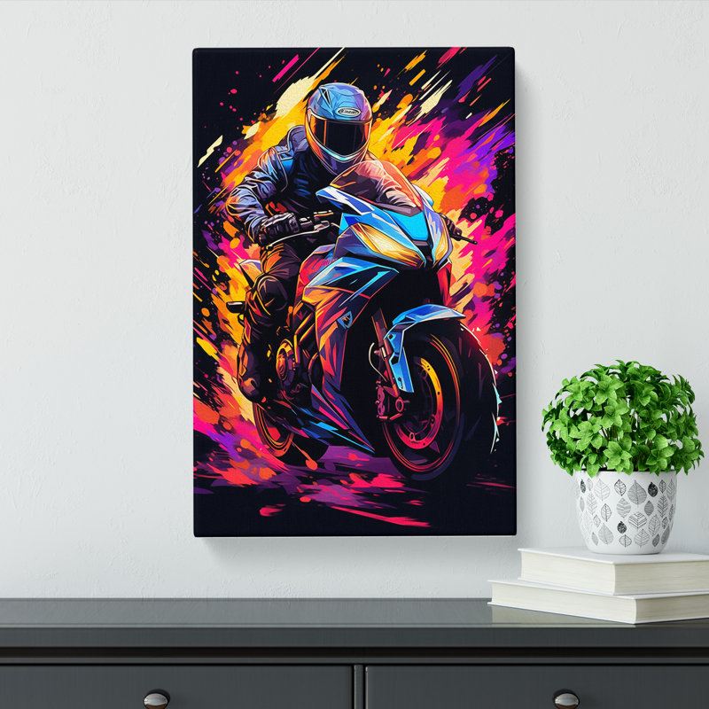 Motorbike Digital Art - No Frame Art Prints - Wrapped Canvas, 50cm H x 35cm W x 3cm D