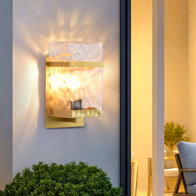 Gold Outdoor Wall Sconce Waterproof Exterior Light Fixture with Glass Shades