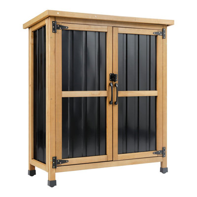 Weatherproof Outdoor Storage Cabinet with Lockable Doors, Adjustable Shelf, Wood and Metal Construction
