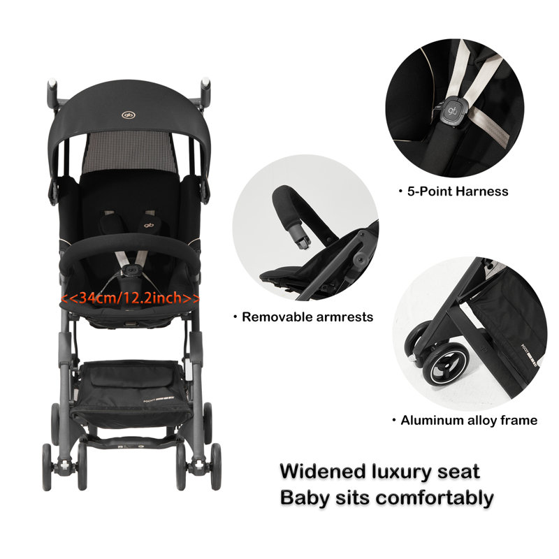 gb Pockit All-Terrain Travel Stroller, Ultra Compact Lightweight Baby Pockit Stroller for Babies & Toddlers, Foldable Pushchair Carry-On flight Luggage Compliant, Black Gold