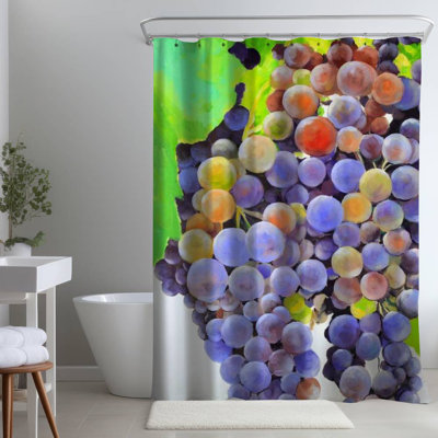 Bunch of Grapes Purple Food – Polyester Shower Curtain, Dye Sublimation Print, 71" W × 74" L