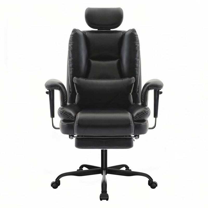 Chaise d'ordinateur en polyuréthane avec support lombaire et dossier haut, Noir