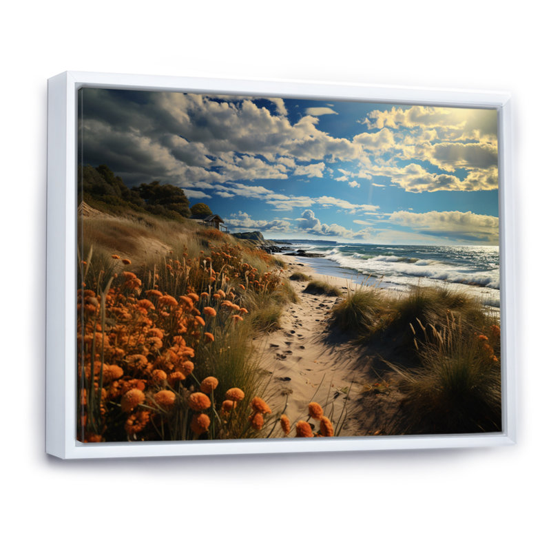 Superbe paysage côtier III sur toile, Cadre flottant blanc, H 16 po x l 32 po x P 1 po