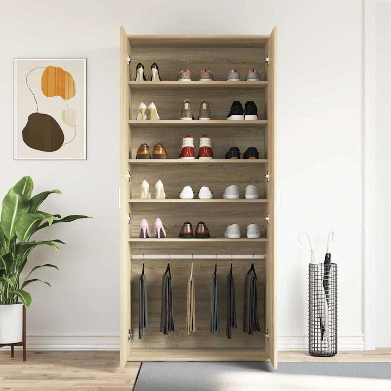 Shoe Cabinet With Door 80 X 39 X 180 Cm Engineered Wood, Brown/Natural