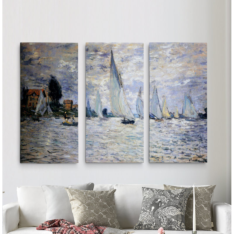 « bateau regatta » par claude monet, reproduction d’image multi-pièces sur toile, H 32 po x l 48 po x P 1,5 po