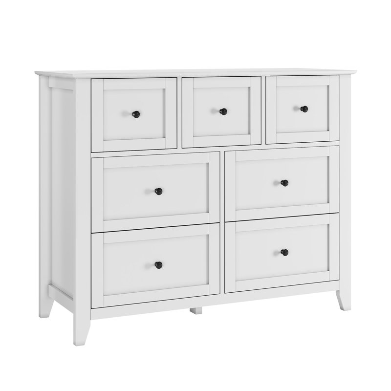 7-Drawer Wood Dresser with Metal Handles, Modern Minimalist Chest of Drawers for Bedroom, Living Room, White
