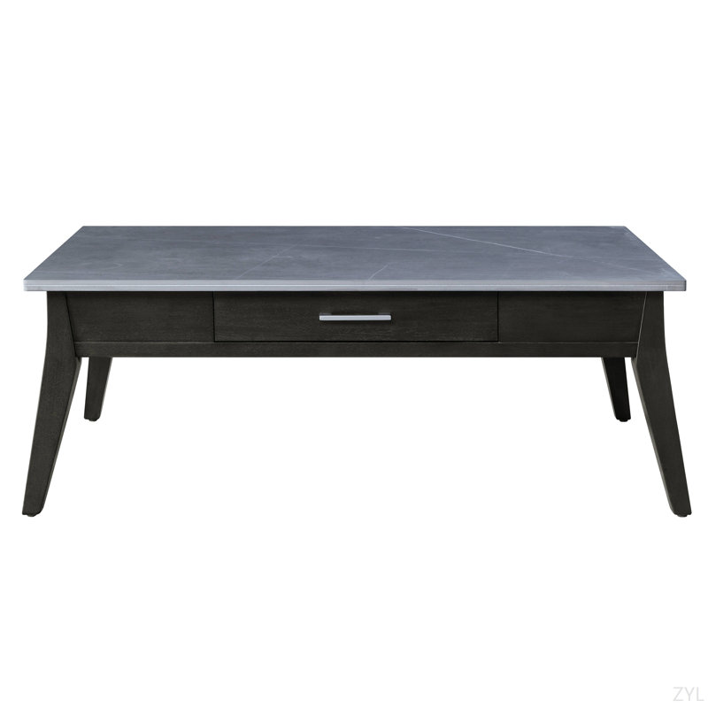 Table basse en fritté et plateau brun foncé