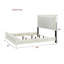 Structure de lit double en lin beige au design transitionnel moderne, sommier tapissier nécessaire, taille de décor de chambre à coucher avec tête de lit et construction en bois, mise à niveau