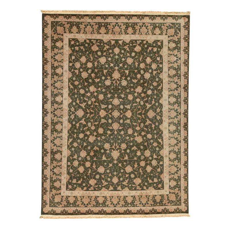 Tapis vert olive de haute qualité noué à la main