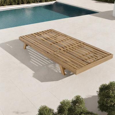 Méridiennes rustiques réglables en bois d'acacia brun clair pour le jardin et la piscine