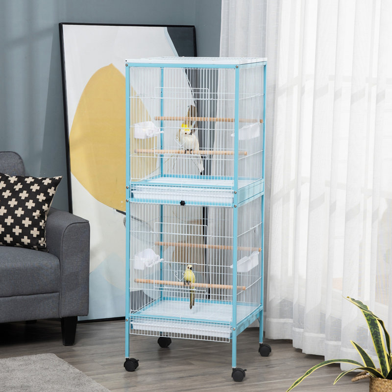 Grande cage à oiseaux avec une largeur de 1,7 pi pour Wingspan, volière d'oiseaux d'intérieur avec conception à portes multiples, convient pour un canari, pinson, conure, 55 po, bleu clair