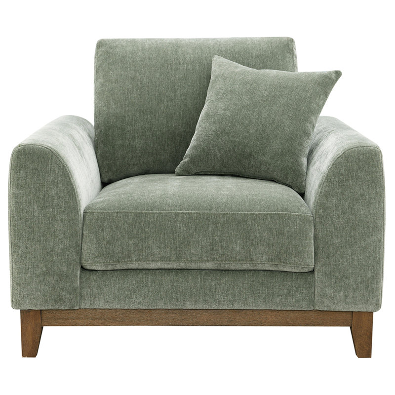 Fauteuil 1 pièce de style Mid-Century moderne avec garniture en bois de noyer et pieds fuselés, Vert olive