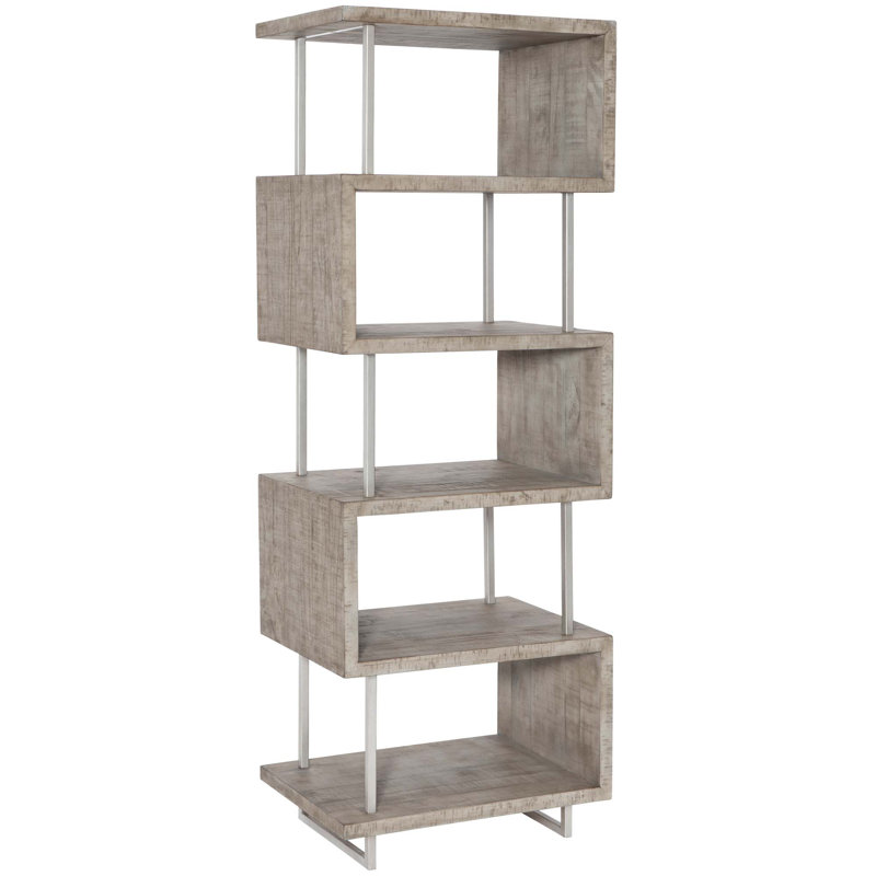 Polk Transitional 5-Shelf Gray Pine and Metal Etagere Bookcase
