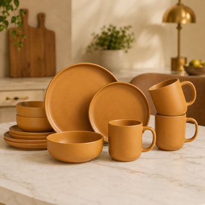 Matte-Glaze Stackable Stoneware 12-Piece Dinnerware Set with Mugs – Service for 3 (Dishwasher & Microwave Safe)
