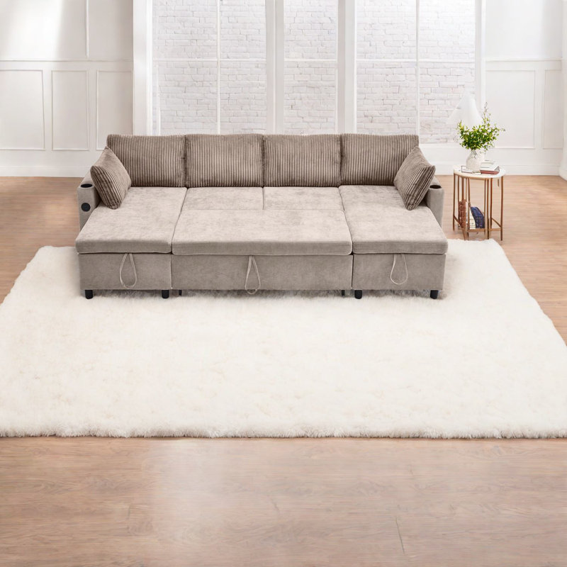 Canapé modulaire multifonctionnel brun avec rangement, tissu chenille, salon moderne essentiel