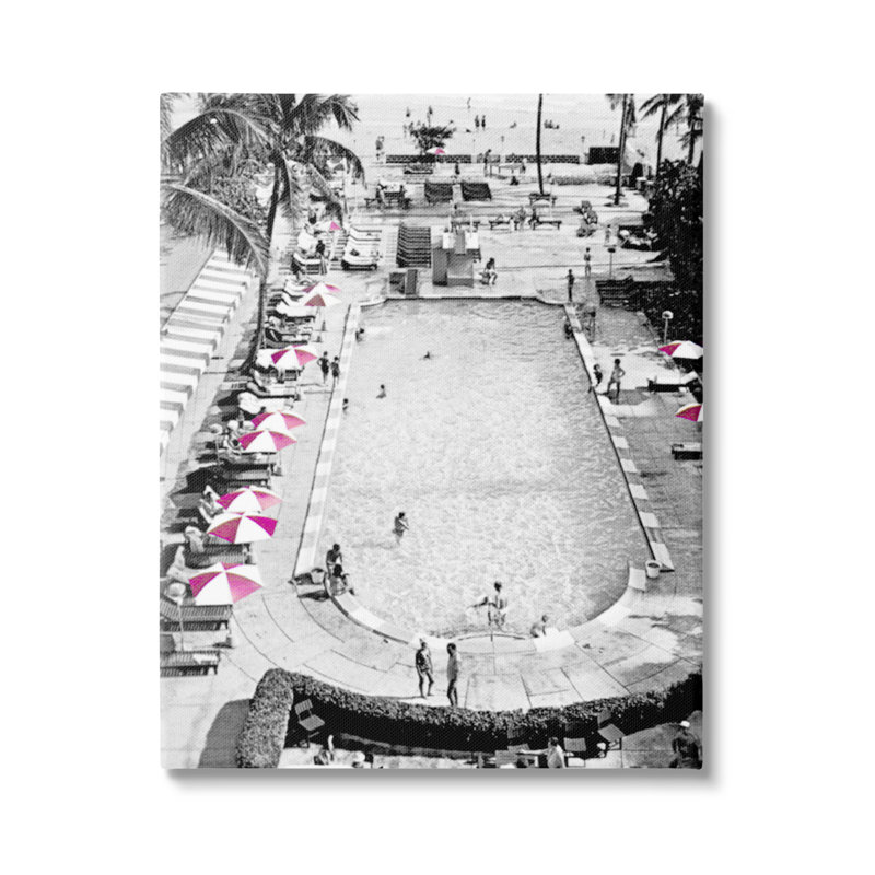 Au-468-Toile, station balnéaire de plage rétro sur toile par Graffi * Tee Studios, peinture, H 20 po x l 16 po x P 1,5 po