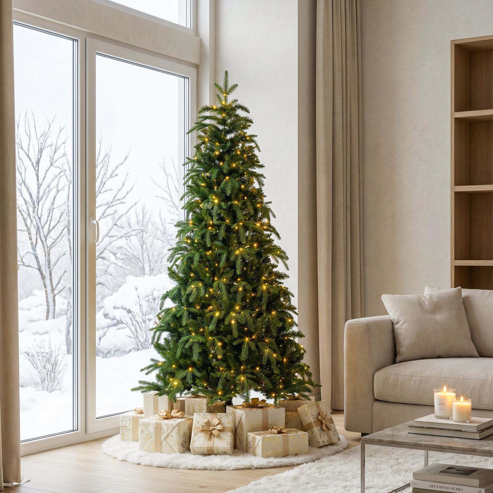 Radiant Evergreen Fir-11Ft Prelit Green Slim Fir Christmas Tree With Lights, 6'