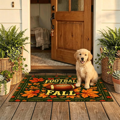 Tapis de porte antidérapant intérieur/extérieur, 51 x 81 cm, motif football et automne