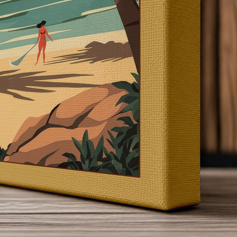 Tropical Paradise Awaits Retro - Wrapped Canvas, 18x12 - 45.7 x 30.5 cm, Ochre Border
