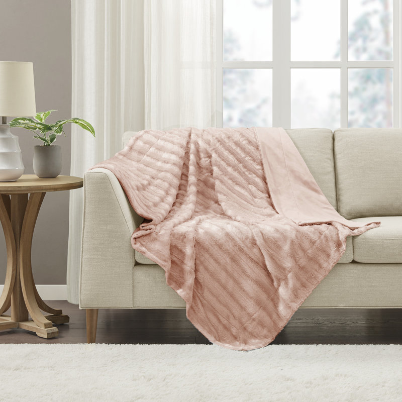 Blush Pink Reversible Faux Fur Throw Blanket 50"x60"