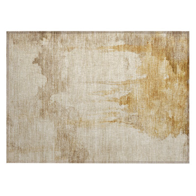 Machine Washable Indoor/Outdoor Xhevrie Gold Rug