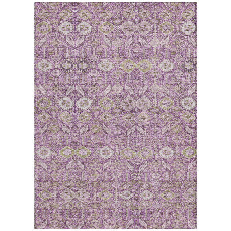 3' X 5' Lavender and Ivory Floral Washable Non Skid Indoor Outdoor Area Rug