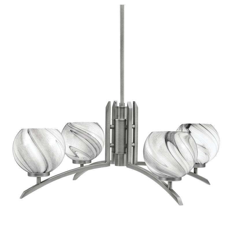 Lustre lumineux avec verre tourbillon onyx 5,75 po, Graphite, H 58,25 po x l 27,5 po x P 27,5 po, 4