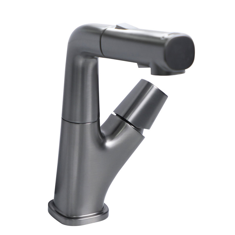 Robinet de salle de bain monocorps en acier inoxydable avec douchette extractible Mocoloo, Bronze industriel-noir