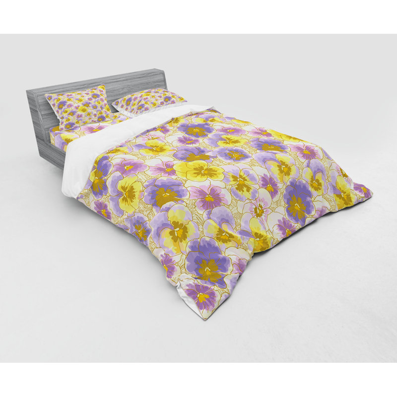 Lavender and Yellow Floral Queen Duvet Cover Set