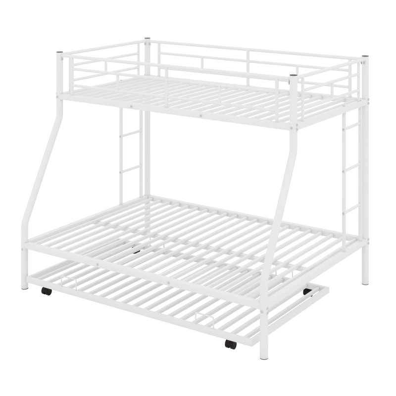 Bunk Bed With Trundle Bed, Two-Side Ladders, White
