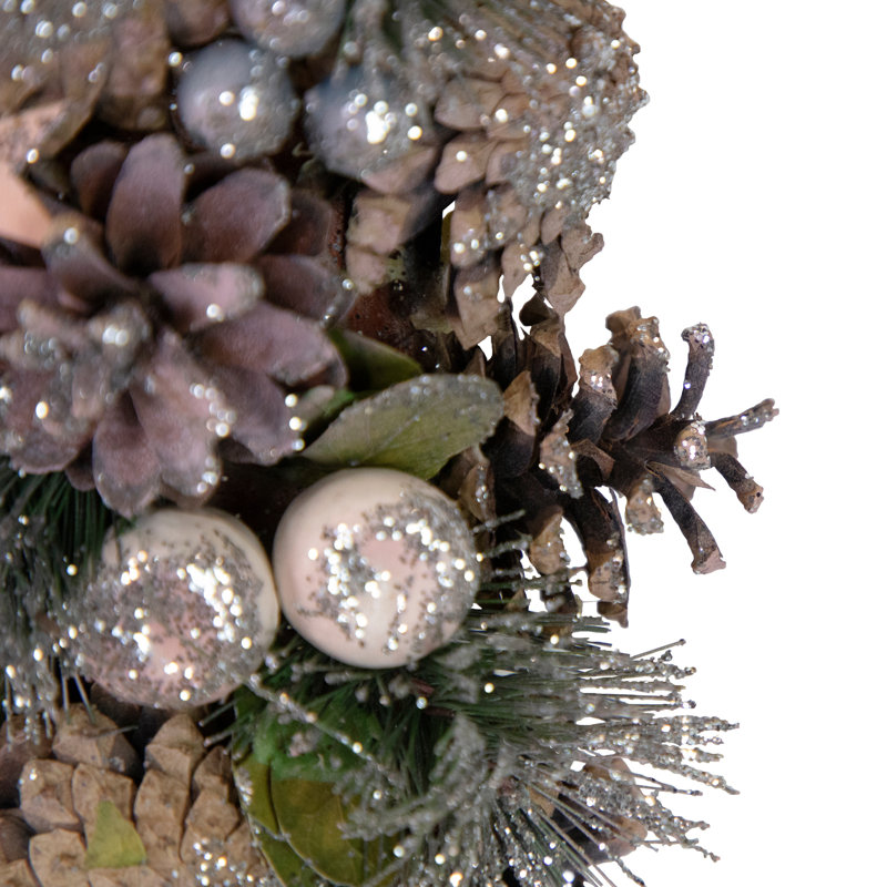 Pastel Pink Pine Cones And Stars Glittered Artificial Christmas Wreath, 13-Inch, Unlit