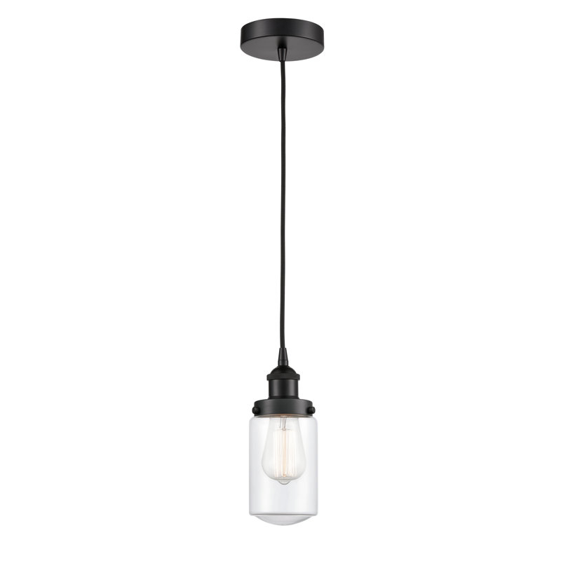 Luminaire suspendu cylindrique à 1 lumière Saroyan, Transparent, Noir mat