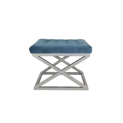 Stylish Pouffe Ottoman, 19.7 x 16.5 x 15.7 inches | Durable 100% Metal Frame & 100% Polyester Babyface Fabric, Silver & Blue Colors | Perfect for Living Room, Bedroom, or Kids' Play Area, Comfortable & Trendy Design
