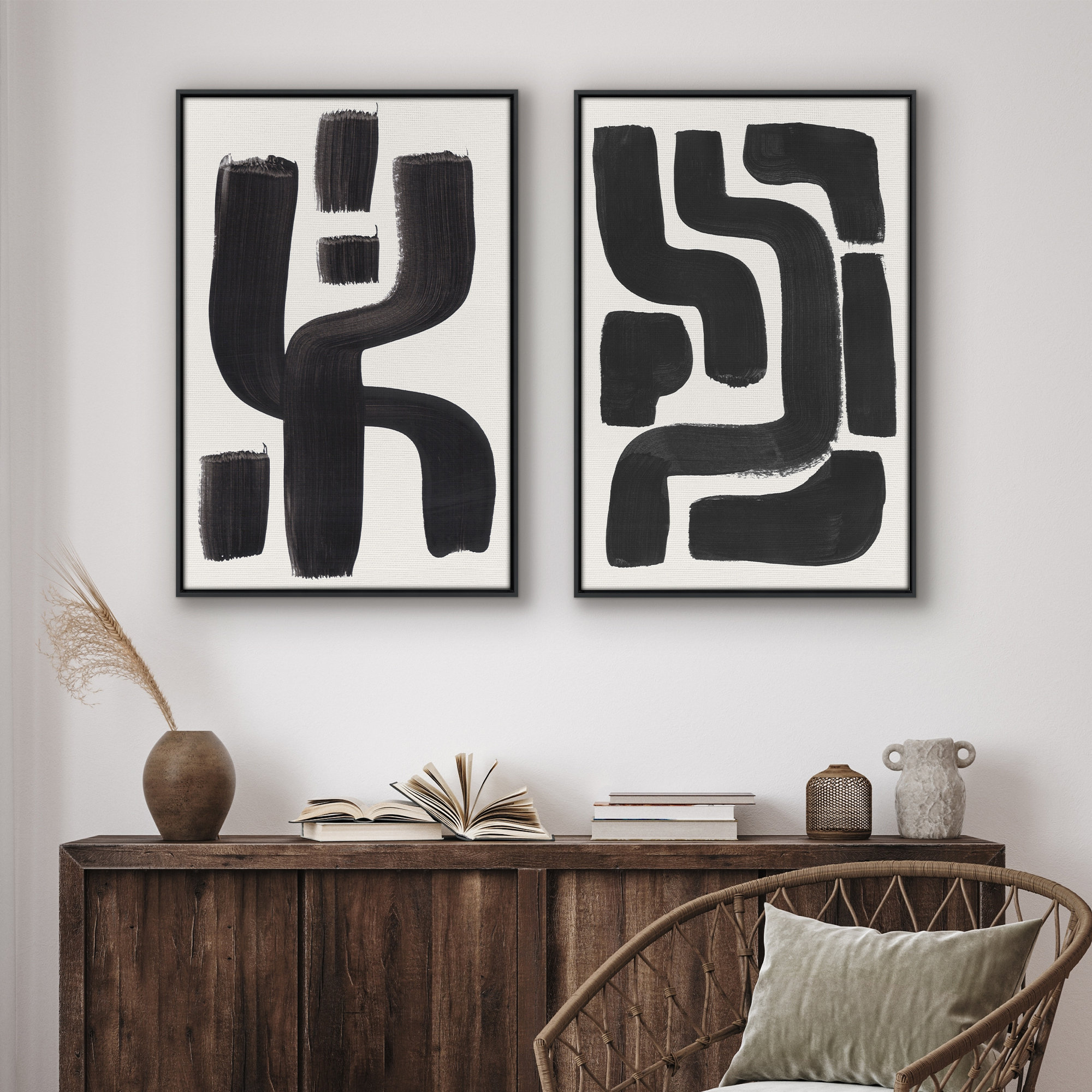 Wrought Studio™ Black and White Modern Canvas Wall Art - Set of 2 | Wayfair