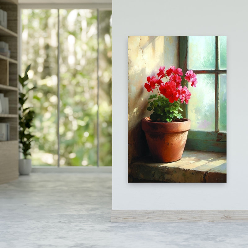 Sunlit Geraniums Vintage Geranium Wall Art Print 1 Piece Wrapped Canvas Wall Art, 152.4cm H x 101.6cm W