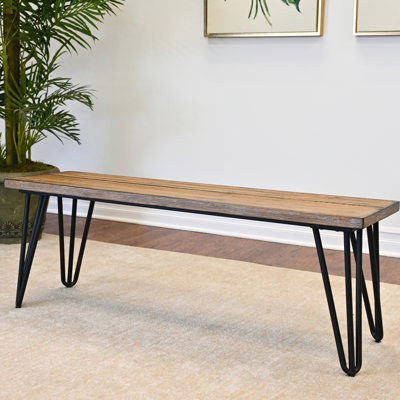 Rustic Dark Pine Wood Bench. Versatile For Any Room. With Pine-Like Veneer And Metal Construction. 13.59W X 48D 18H. Brown. Assembly Required Industrial Bench In Finish. Seating. Grain Coated Strong