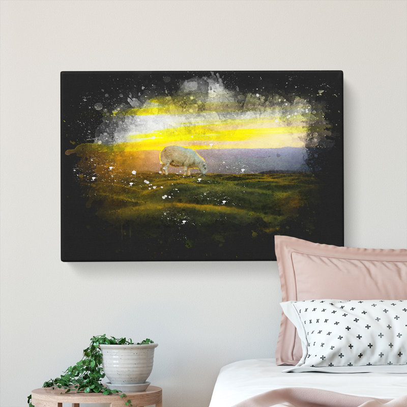 Grazing Sheep at Sunset - Wrapped Canvas, 60cm H x 91cm W x 3cm D