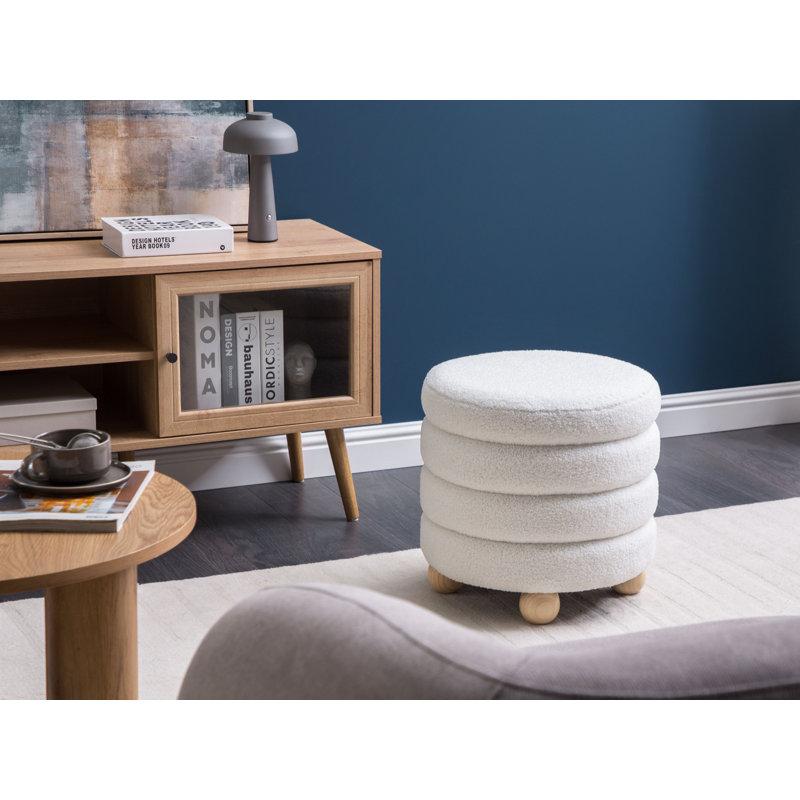 CHILLY 42cm Wide Round Pouf Ottoman, White