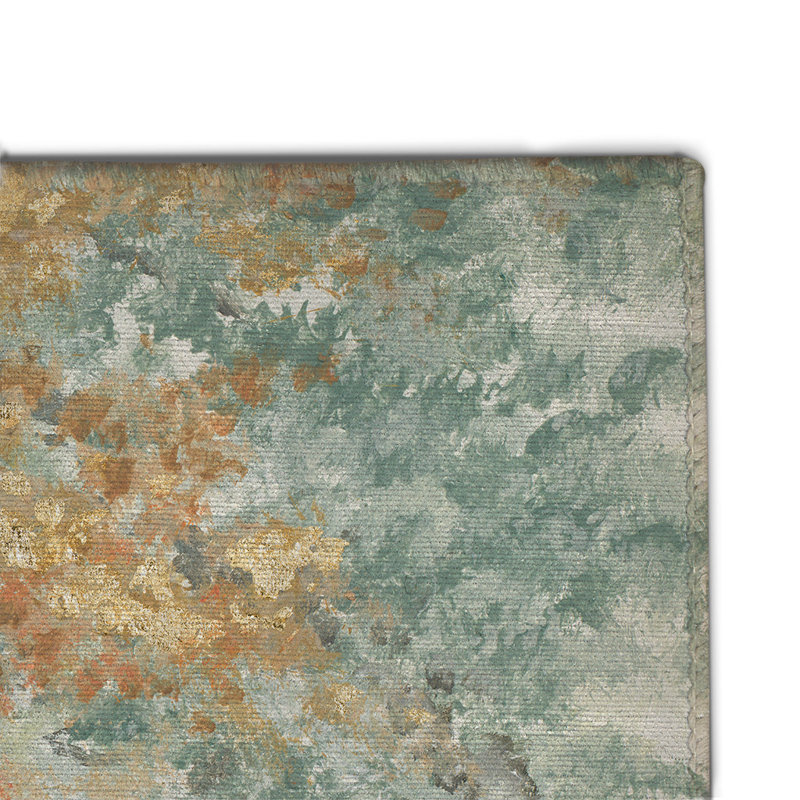 Golden Trees Toile Power Loom Chenille Area Rug in Blue/Yellow, Rectangle 5' x 7'