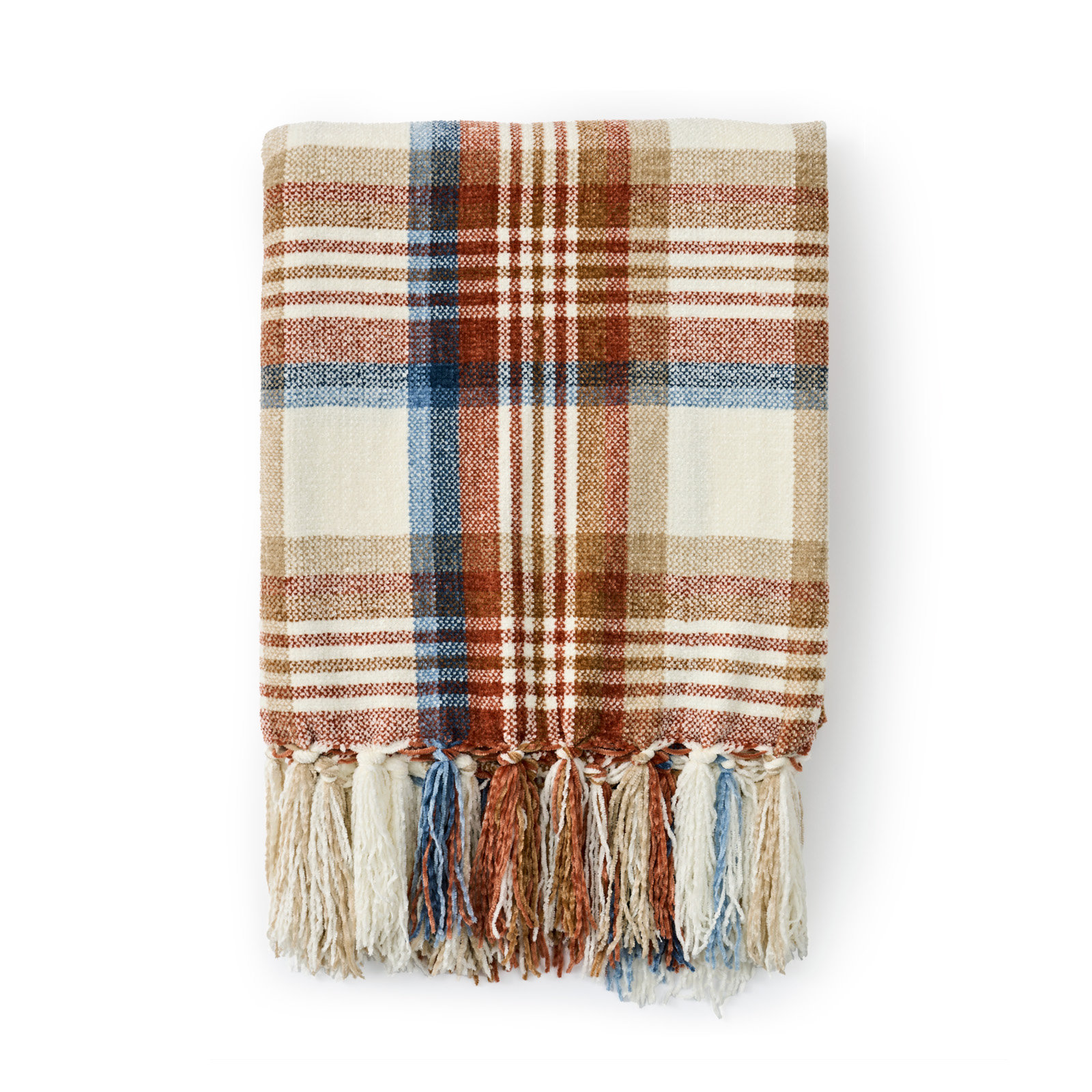 Chenille Throw Blanket, 60" L x 50" W, Harvest Plaid
