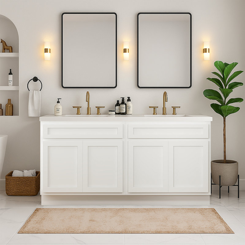 66" Double Bathroom Vanity Base Only, White