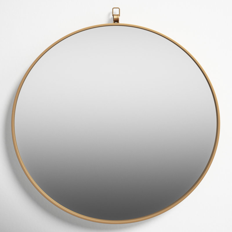 Cassie Metal/Manufactured Wood Round Wall Mirror, Brass, 18" x 18"