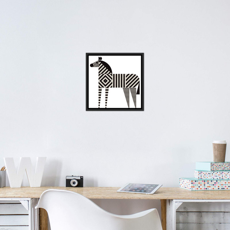 Décoration murale zèbre à rayures pour enfants, H 37 po x l 37 po x P 1,5 po, Toile avec cadre noir patiné